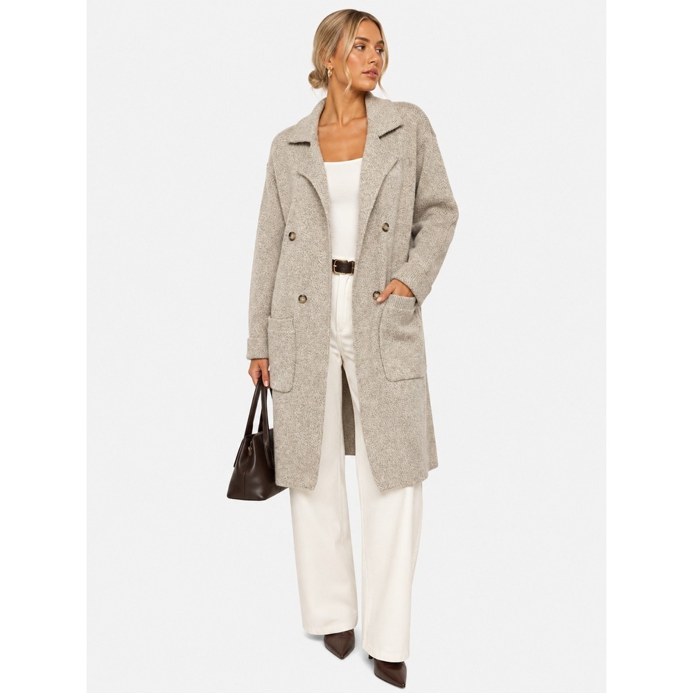 Lulus Longline Double Breasted Cardigan Coat Beige Oatmeal XXS